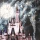 a photo of Disney Cinderella castle with fireworks