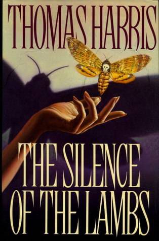 cover of silence of the lambs thomas harris, feauting a woman's forearm and hand, with a death's head moth flying above it